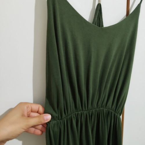 Khaki long dress like new, very comfortable and airy, elastic waist