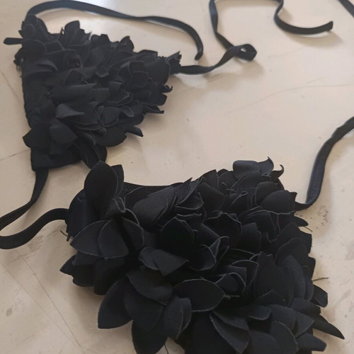 Triangle top bikini used, black swimsuit with inner pocket