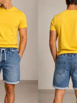Denim bermuda shorts with elastic waist, blue