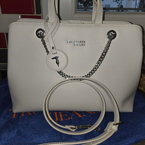 Trussardi Tote Bag new, beige eco leather with chain details