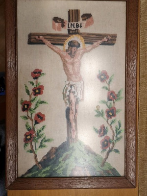 Embroidered picture The Crucified used 38×25cm