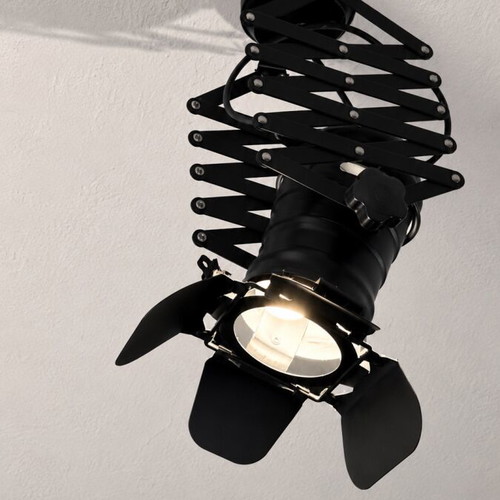 Industrial spotlight with scissor arm used, metal, black matte finish