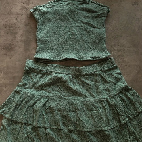 Only women's set strapless top and skirt used, sage green large