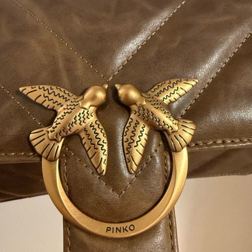 Τσάντα χειρός Pinko σαν καινούργια, καφέ και χρυσαφί
