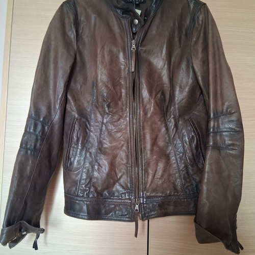 Theory leather jacket brown-olive color with broken zipper