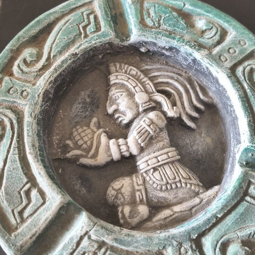 Handmade Mexican ashtray like new, vintage resin with malachite
