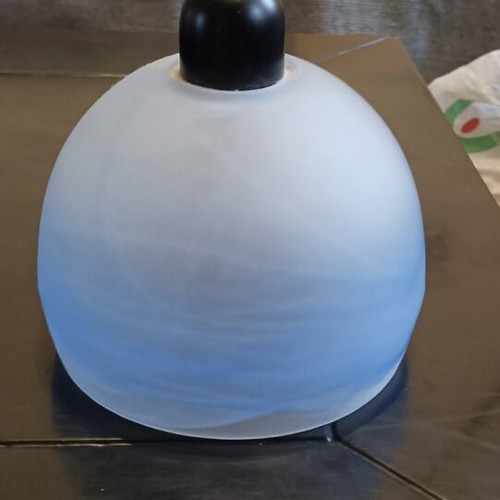 Glass ceiling light with 3 lamps like new, blue with water patterns