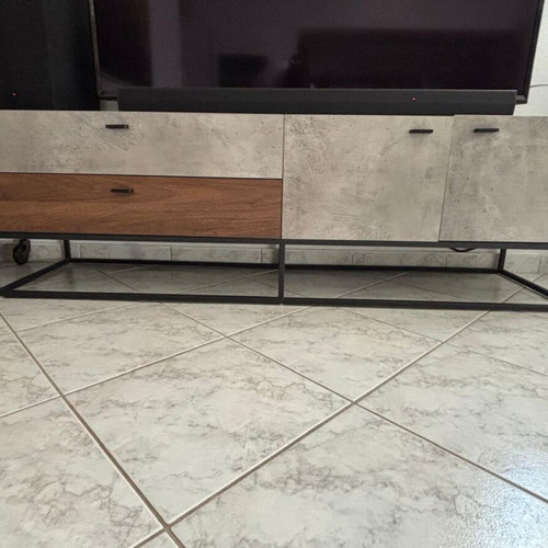 Living room furniture set cement grey with wood and black metal legs like new