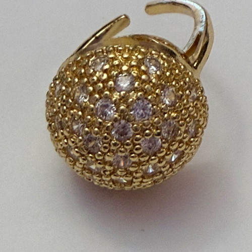 Vintage Pompon Ring with Zircon, Gold Plated, Like New