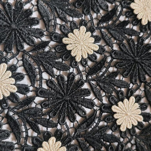 Black guipure lace with gold flowers new for formal wear