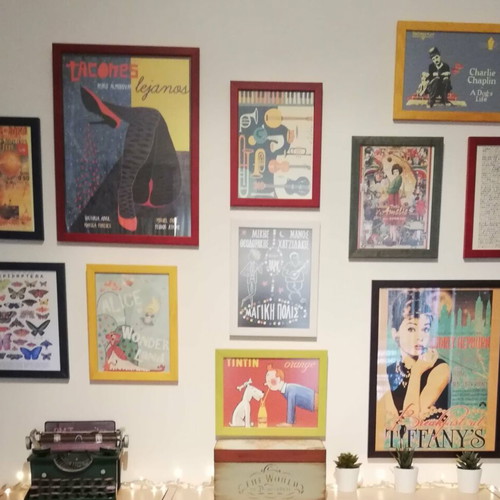 Set of vintage artistic frames with retro cinema and art posters