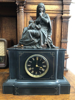 Old Philhellenic clock used with metal figurine and marble base