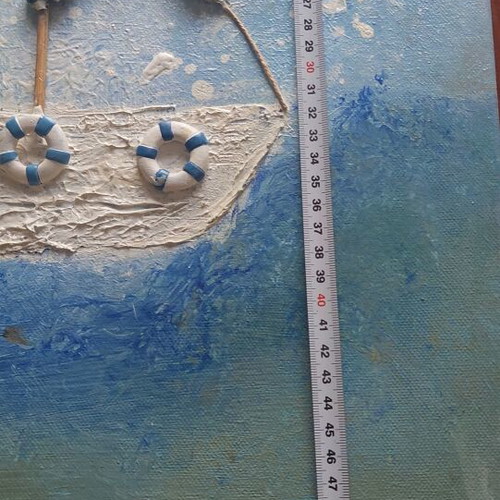 Handcrafted embossed painting with sailboat nautical theme used