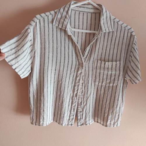 Summer set with shirt and skort linen-viscose blend like new, white and gray