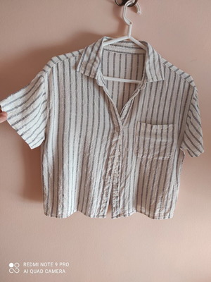 Summer set with shirt and skort linen-viscose blend like new, white and gray