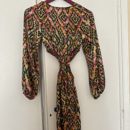 Zara multicolor geometric dress with cut-out waist and long sleeves