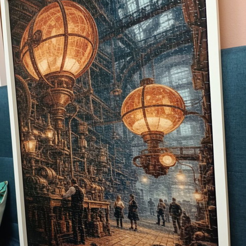 Puzzle 1000 pieces like new with white wooden frame 50x70 cm