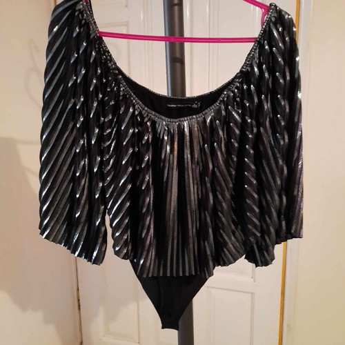 Bershka black and silver bodysuit, size S