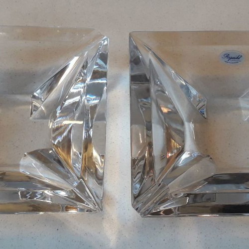 Rogaska ashtrays handmade, new, set of 2, Square Diamond Plain crystal