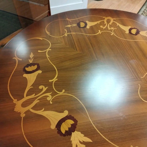Marqueterie dining table set used with eight chairs