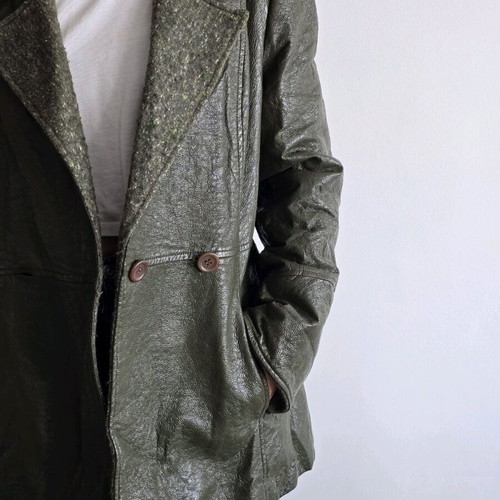 Olive Green Vintage Faux Leather Jacket used, size XL