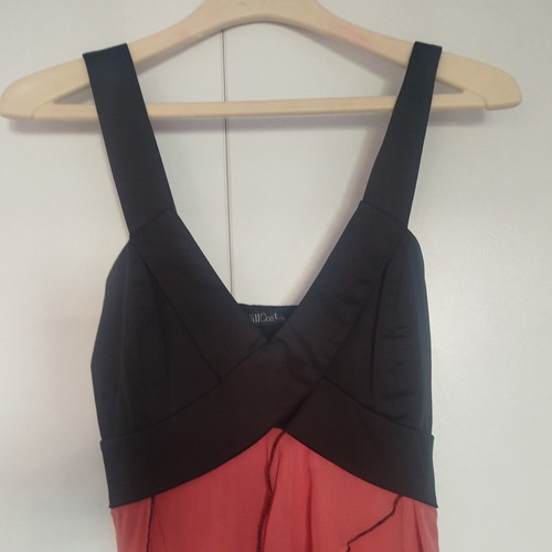 Bill Cost evening dress large, like new, black bust and coral ruffles