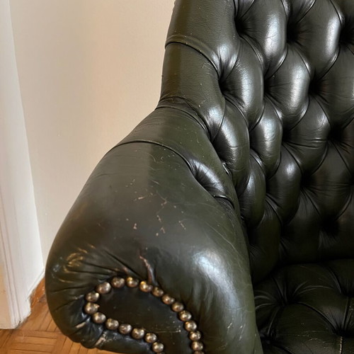 Vintage Chesterfield πολυθρόνα μεταχειρισμένη σκούρο πράσινο