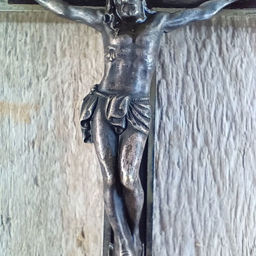 Antique Crucifix 13.2cm Used Habit Cross Solid Metal & Ebony