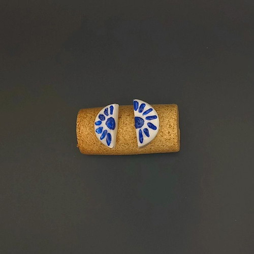 Handmade ceramic earrings with hand-painted designs and glass coating