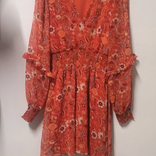 Stradivarius printed dress size L like new, colorful orange