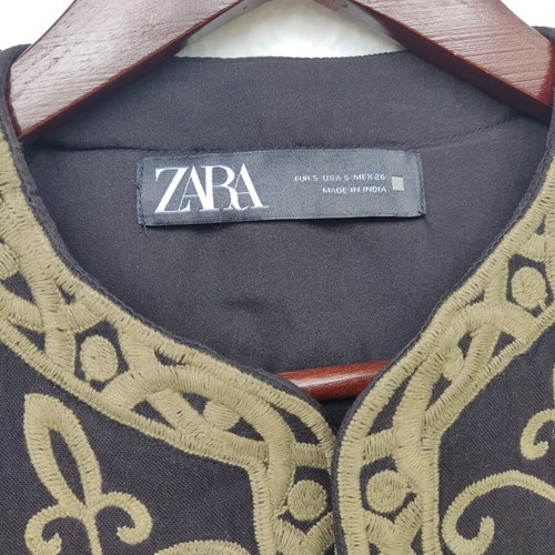Zara boho vest black with gold embroidery, size S