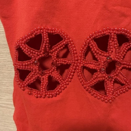 Red one-piece swimsuit like new with decorative beads, size S