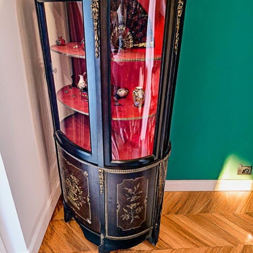 Louis XV antique display cabinet used with hand-painted details and marble top