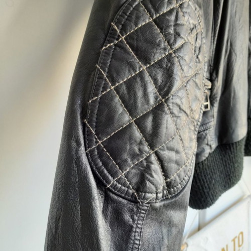 Bomber leather jacket Replay used, black, slim fit
