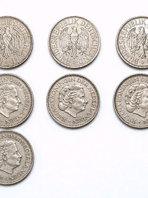 Collection of 7 European coins used, Deutsche Mark and Gulden