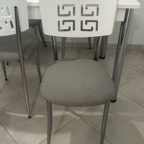 Dining table with 4 chairs used, white eco paint, glass top