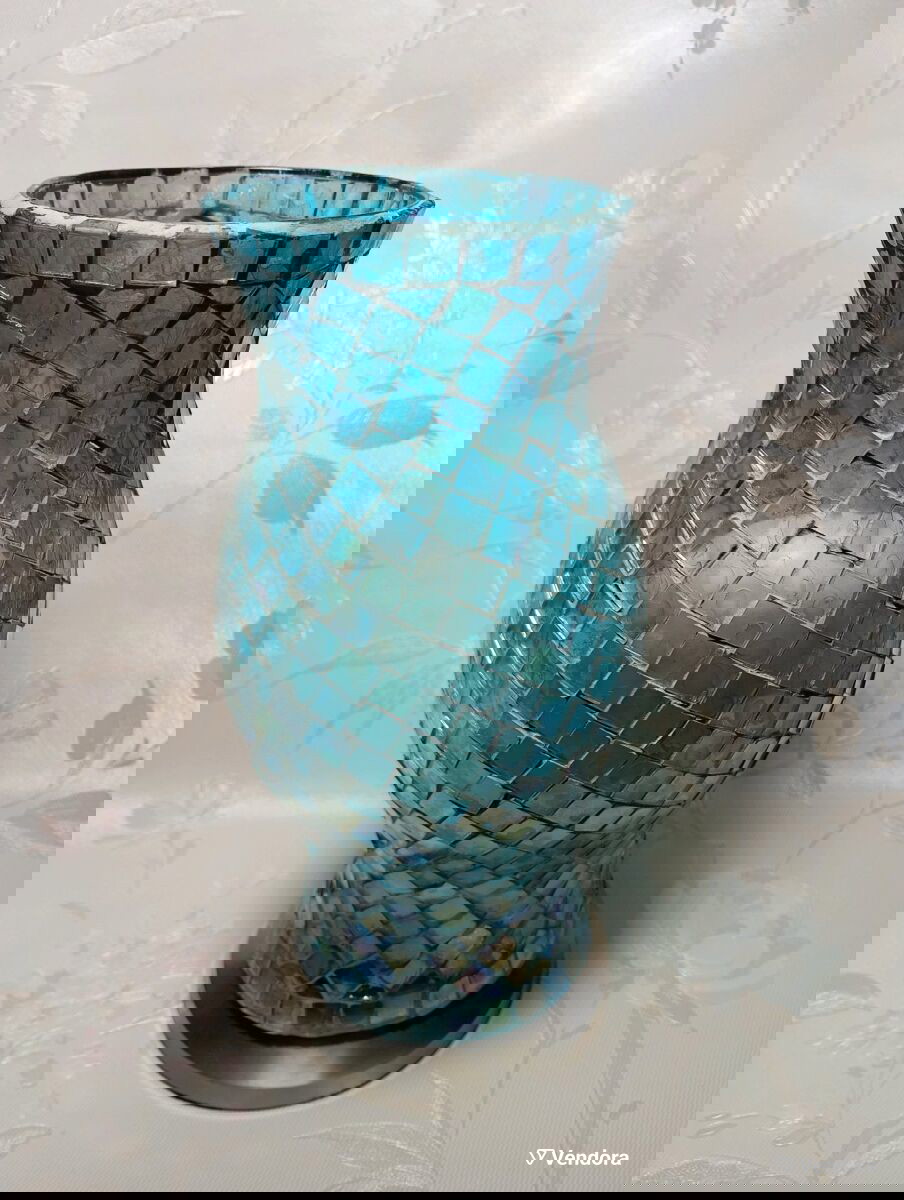 Τιρκουάζ κηροπήγιο από μωσαϊκό γυαλιού μεταχειρισμένο