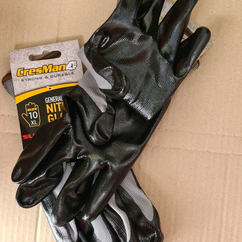 Cresman work gloves gray nitrile/polyester, new, two pairs No XL