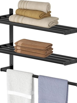 BETHOM double towel rack 80 cm, matte black, adhesive or screw mount