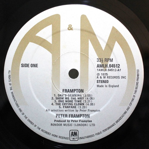 Frampton vinyl LP album used, rock, 1975 A&M Records