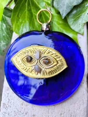 Evil eye charm new, made of blown glass, bronze and semi-precious stones