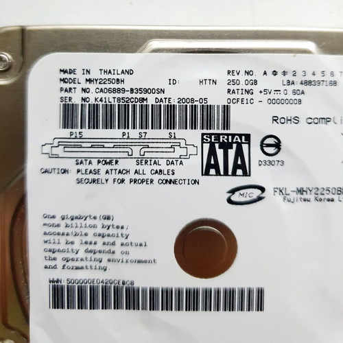 Fujitsu MHY2250BH 2.5" SATA HDD 250GB hard disk drive