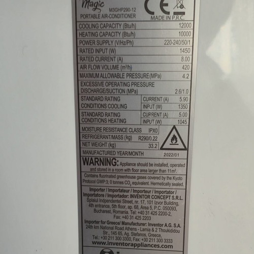 Invertor Magic 12,000 BTU portable air conditioner like new