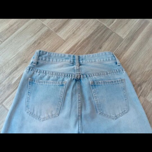 Denim set with vest used, straight high-waisted jeans