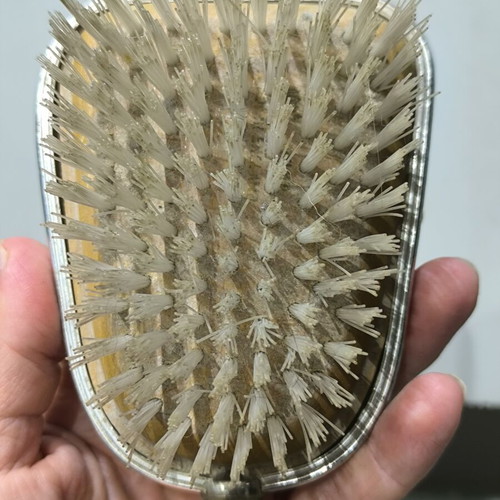Vintage English Style Hairbrush with Wooden Base and Silver Handle like new