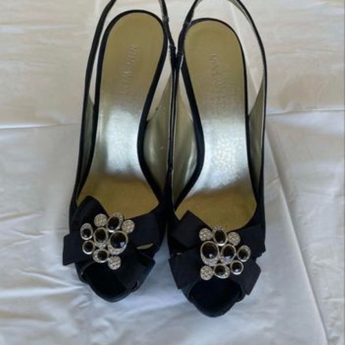 Nine West satin black high heel sandals used size 38