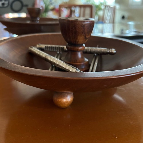 Vintage American Wooden Nutcracker Set with Bowl and HMO Tools used
