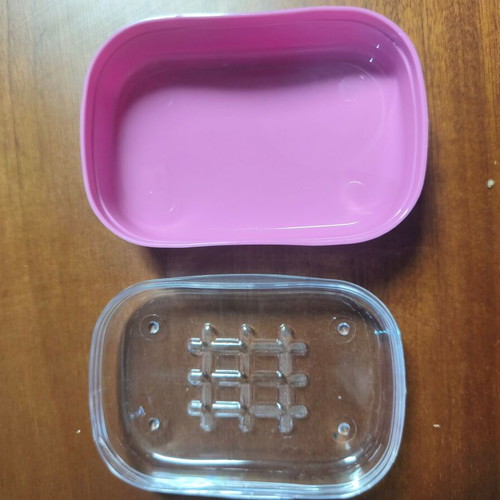 Pink soap dish with transparent lid new