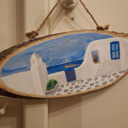 Aroma Aigaiou Handmade Wall Decor on Wood Slice