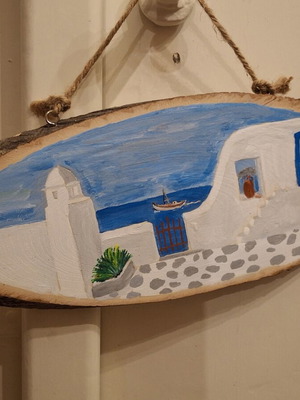 Aroma Aigaiou Handmade Wall Decor on Wood Slice